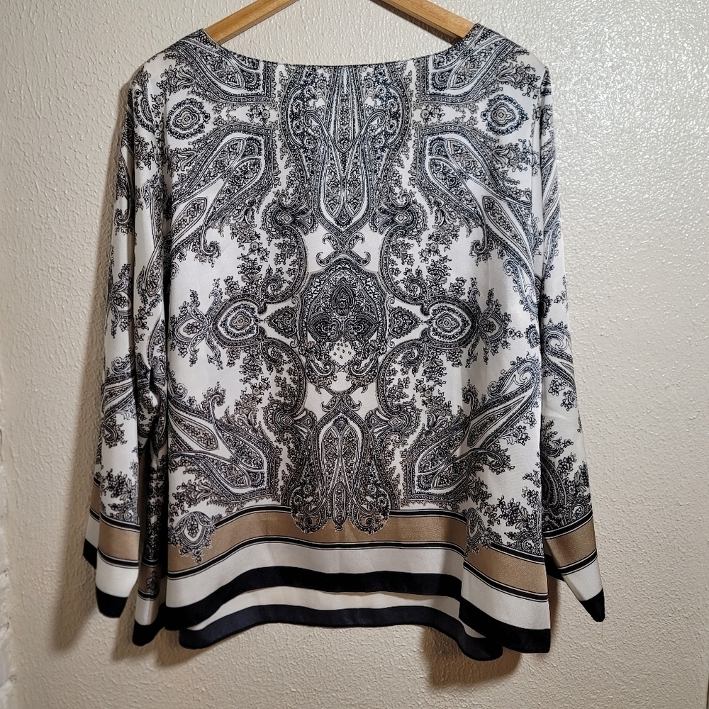 Talbots Satin Paisley Print Round Neck Blouse sz 20W Black White - Picture 9 of 13